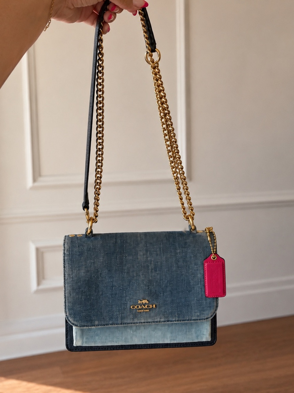 Coach Denim Colorblock Shoulder / Crossbody Bag - Two Tone Blue Denim